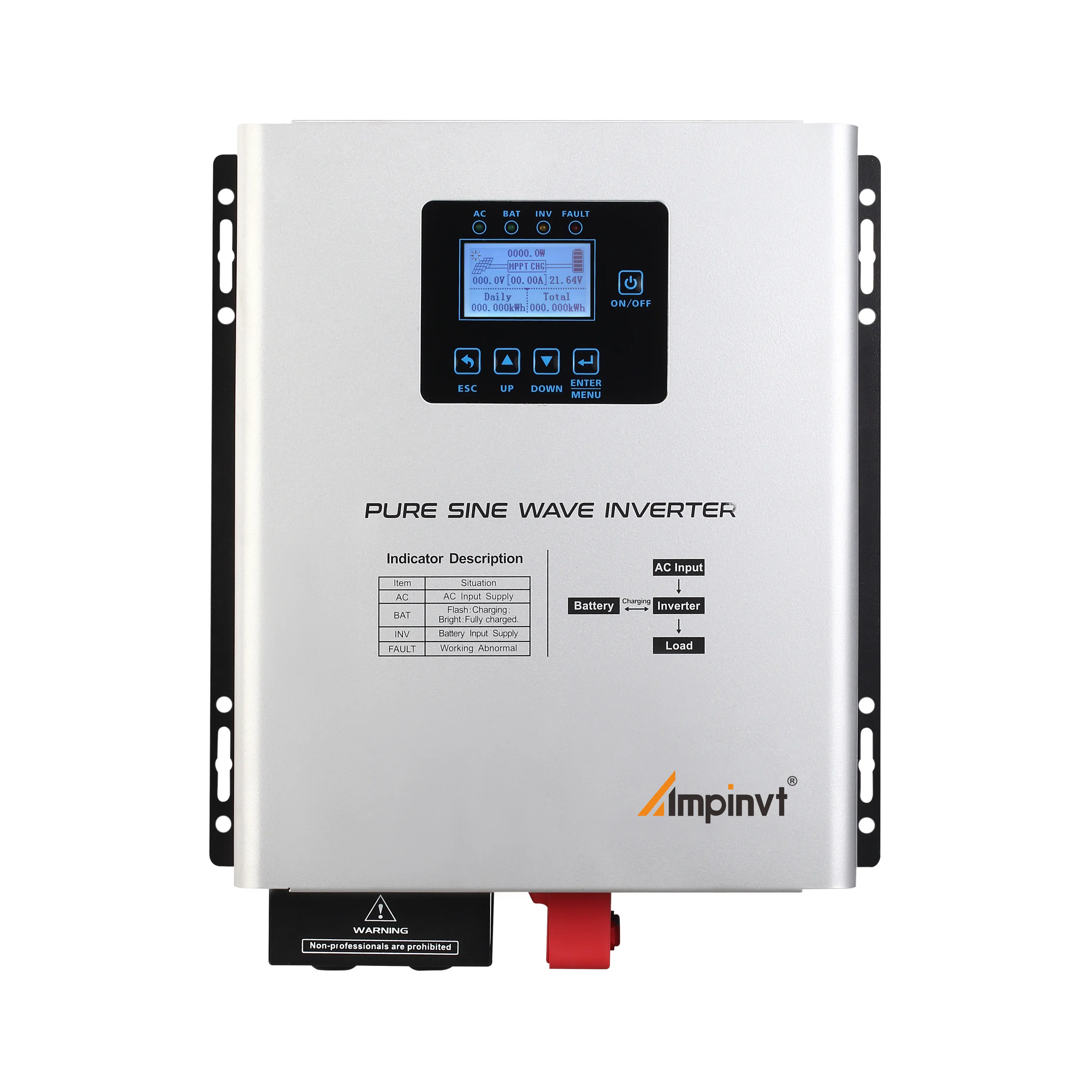 Ampinvt 1200W Output Home Energy Efficient Toroid Transformer Inverter - DC 12V Pure Sine Wave, 15A AC Charger, UPS Backup Power, Safety Plug, Portable Switch, White, UL/CE/FCC Certified, Emergency (No MPPT Solar Controller)