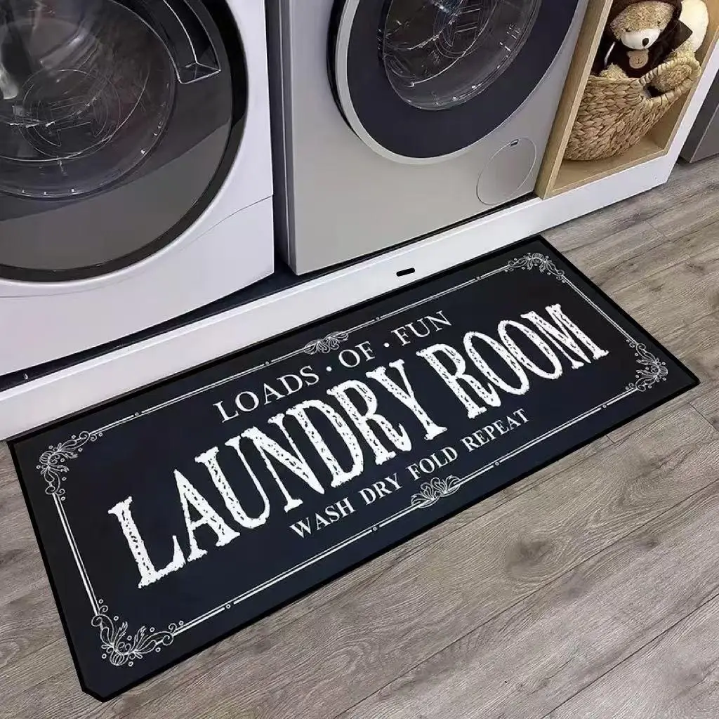 Letter Pattern Laundry Room Rug, Non Slip Floor Mat, Absorbent Mudroom Rug, Decorative Floor Mat for Home Kitchen Bathroom Laundry Room, Christmas Dec