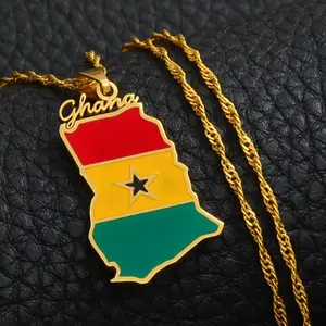 Ghana Map Necklace - Flag Pendant Gifts Pride Jewelry for Men and Women