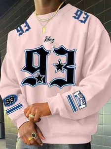 Men's Fashion Casual Minimalist Fitted Sweatshirt, English Graphic Pattern Print Design, Round Neck Long Sleeve Pullover, Thick Fabric for All Seasons