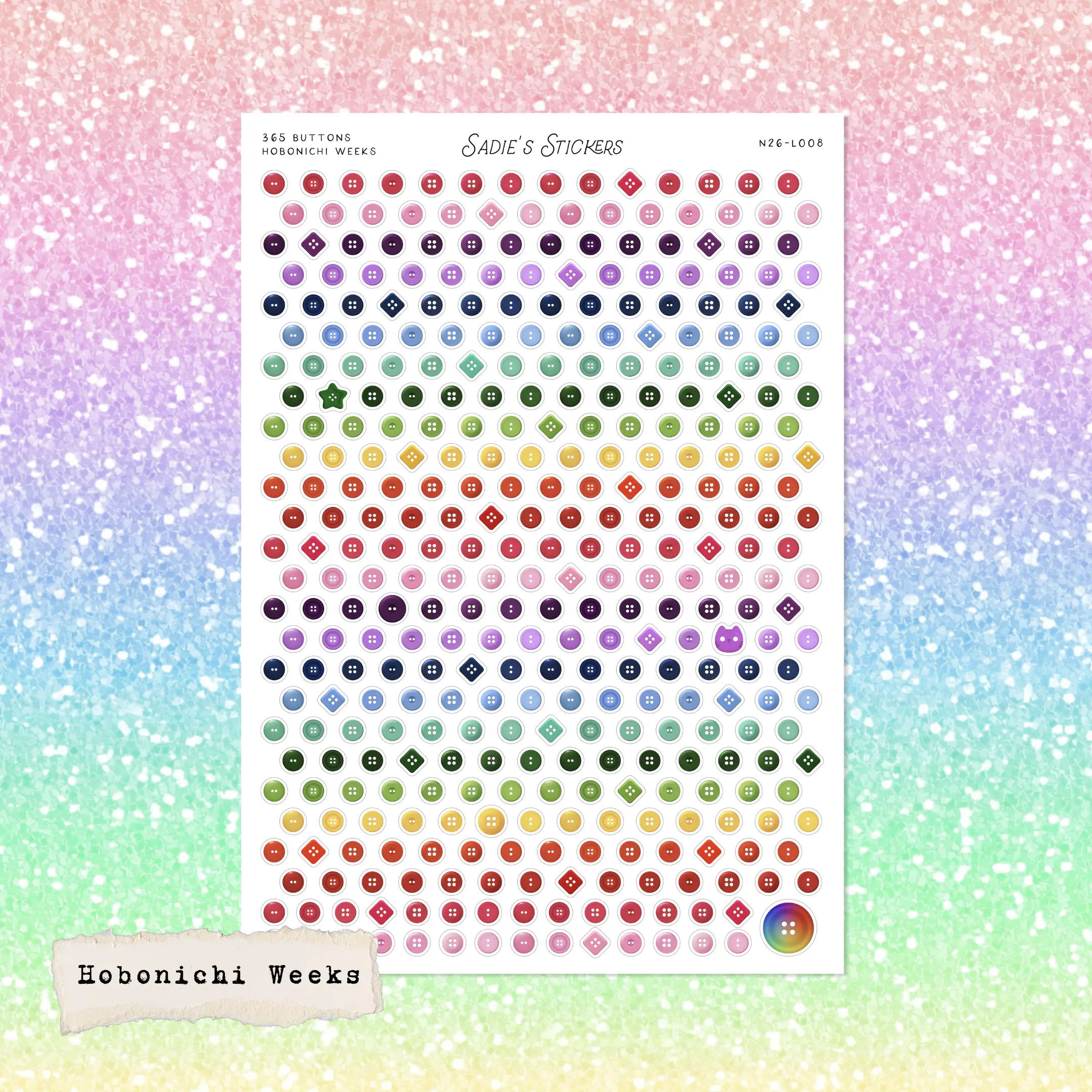 365 Buttons • Hobonichi Weeks • 365 Days Check-Off Stickers