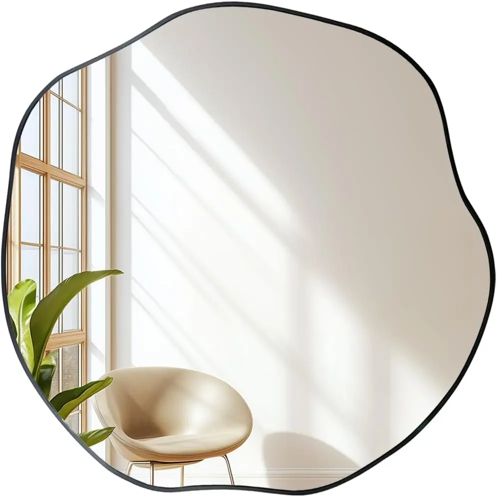 Irregular Shaped Mirror, 16" Asymmetrical Mirrors, Modern Scalloped Round Mirror, Decorative Waved Mirrors for Bathroom Living Room Bedroom Entryway Fireplace