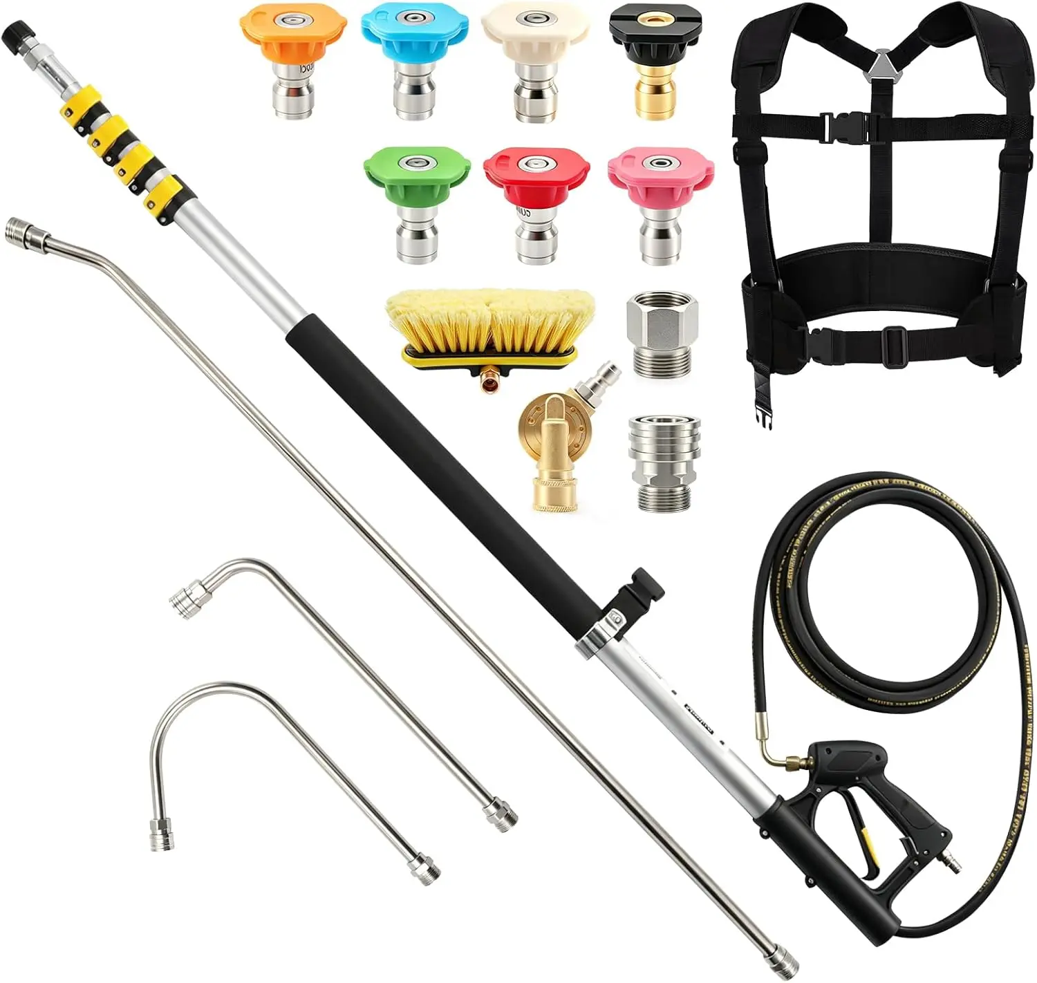 SAGEWOLF 24 FT Aluminum Pressure Washer Telescoping Wand with 3 Pressure Washer Extension Wand, Brush Head, Gutter Cleaning Tools with Power Washer Extension Wand, Gutter Cleaner Wand, 7 Spray Nozzle Tips
