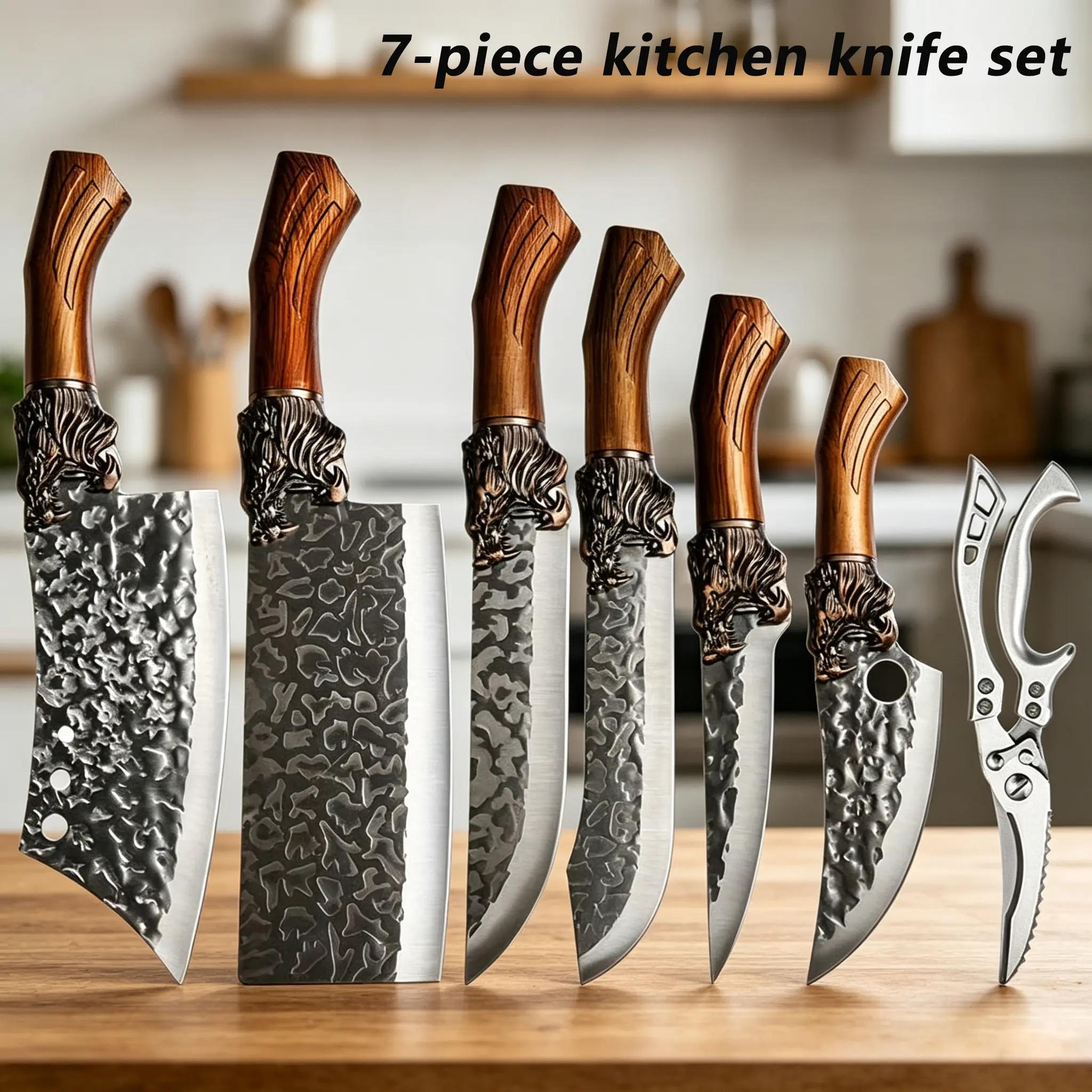 7-piece set of faucet knives, hand-forged stainless steel kitchen knife set, chef knife, bone breaker, butcher knife, kitchen scissors, a set of professional kitchen knife sets that can prepare a variety of ingredients, is the best gift for mom and dad.