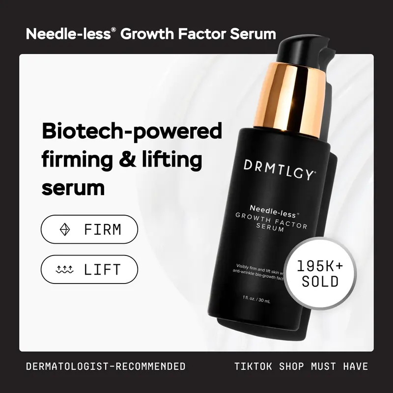 DRMTLGY Needle-less Growth Factor Serum, 1 fl oz. Lifts, Firms, & Smooths Deep Wrinkles with Vegan Growth Factor Peptides, Ceramides, & Hyaluronic Acid.