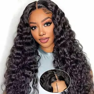 [Glueless Wig]Bling Hair Fashion 6x4 Pre-Cut Deep Glueless Wigs Human Hair Pre Plucked Lace Closure Wigs for Black Women 180 Density Deep Wave Curly Wig