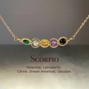 Scorpio Crystal Necklace, Handmade Zodiac Necklace, Labradorite, Obsidian, Citrine, Amethyst, Natural Astrology Jewelry Gift