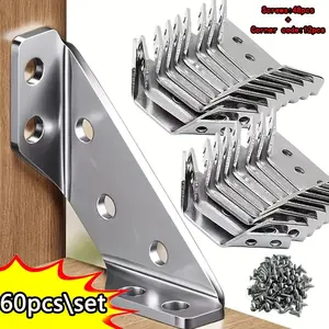 70-piece assembled set, angle brackets, Sturdy bracket, 10 90-degree right-angle brackets, 10 angle brackets and Self drilling screws, triangular metal furniture angle connectors - suitable for heavy-duty metal angle brackets for wooden frames
