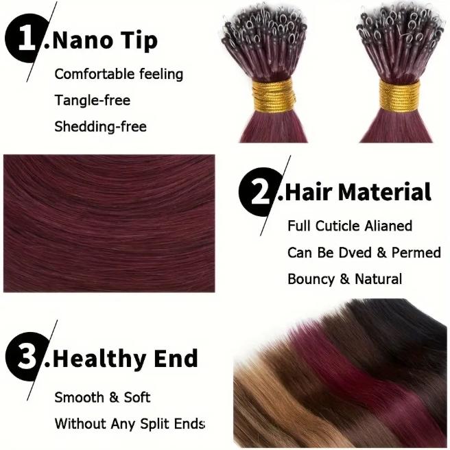 12-28 Inch 100% Remy Human Hair Extensions, Nano Tip Micro Nano Rings Cold Fusion, 50pcs 30g, Thick Smooth No Shedding No Tangle for Women