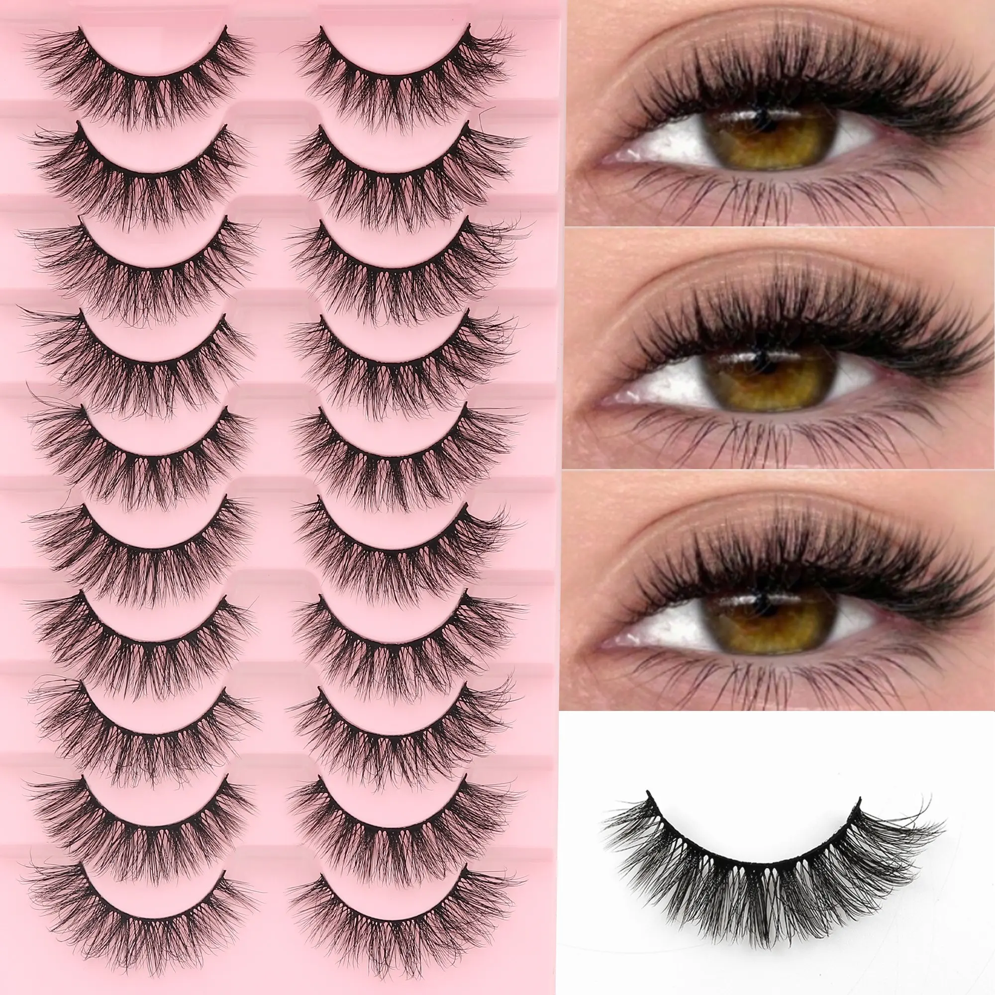 10 Pairs D Curl Luxurious Voluminous Dramatic Lashes, 3D Stereo Natural Eye Enlargement, Reusable, Suitable for Beginners, Soft Comfortable Strip Eyelashes, Volume False Eyelashes, Fake Eyelashes, Cosmetic