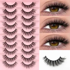 10 Pairs D Curl Luxurious Voluminous Dramatic Lashes, 3D Stereo Natural Eye Enlargement, Reusable, Suitable for Beginners, Soft Comfortable Strip Eyelashes, Volume False Eyelashes, Cosmetic