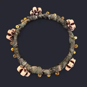 Fabric Wire Wrapped Flower Bead Bangle