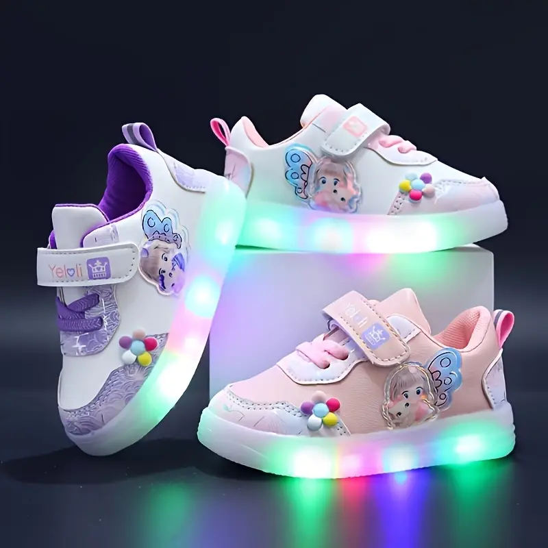 Women's 2025 LED Light-Up Casual Trainers, Ideal for Spring Wear, Fabric, Led Shoes, Tpu, Cartoon, Round Toe, Playful Look