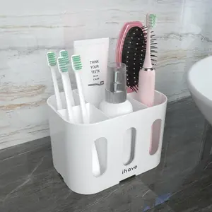1 Piece Large Capacity Toothbrush Holder Organizers, Toothpaste Holder, Solid Color Drain Storage Hanging Rack, Multi-grid  Bathroom Organizer For Home Bathroom Kitchen