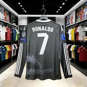 7# Ronaldo 14 15 3rd Away Blac Soccer Jersey CR7 Fans Version Long Sleeve Jersey