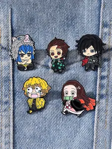 5 Piece Set Cartoon Anime Agatsuma Zenitsu Enamel Pins Drop Set Pins Cute Character Alloy Brooches Lapel Backpack Badge Fashion Jewelry Accessories Gifts for Friends