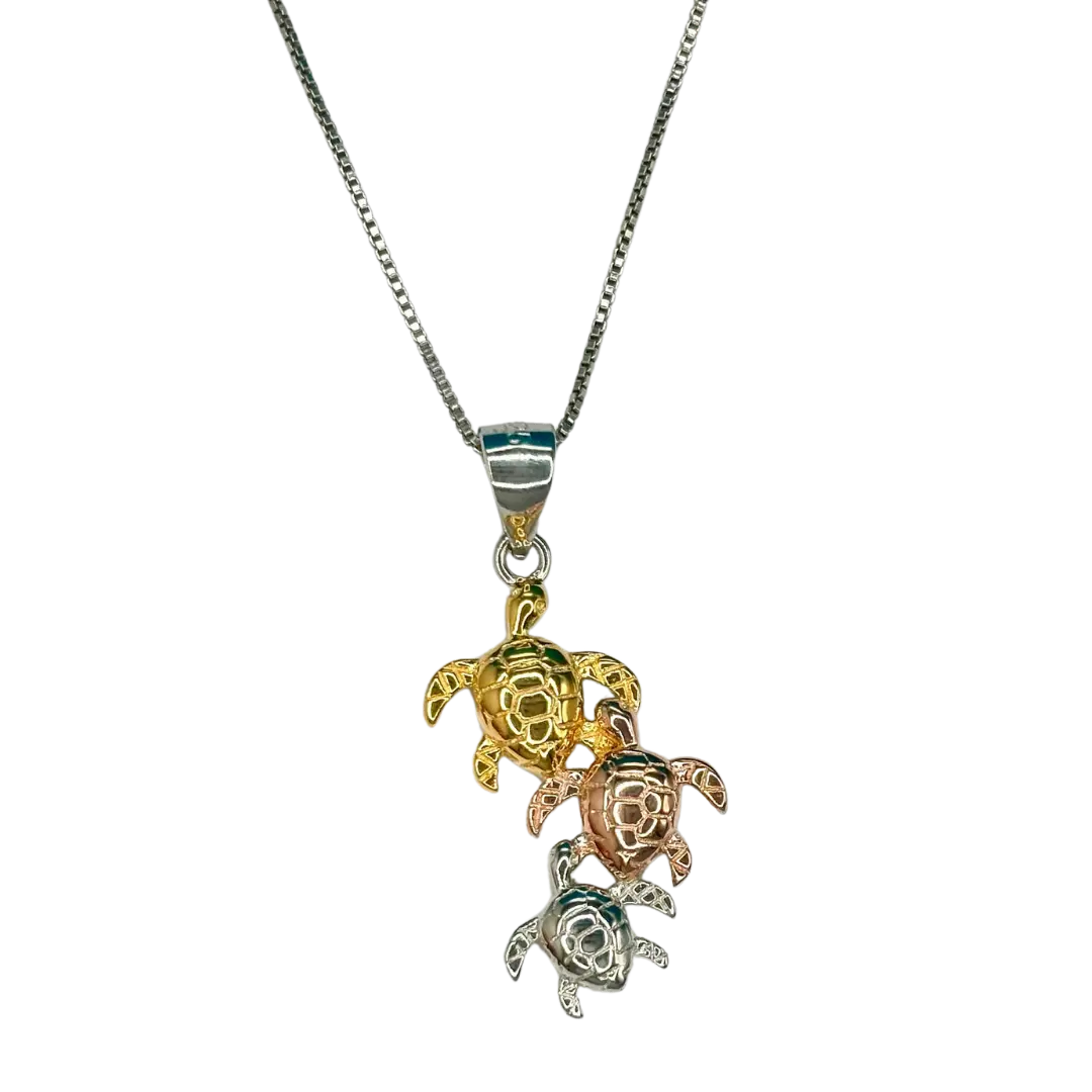 Hawaiian Turtle Necklace – Sterling Silver Family Pendant With Tarnish-Free Chain