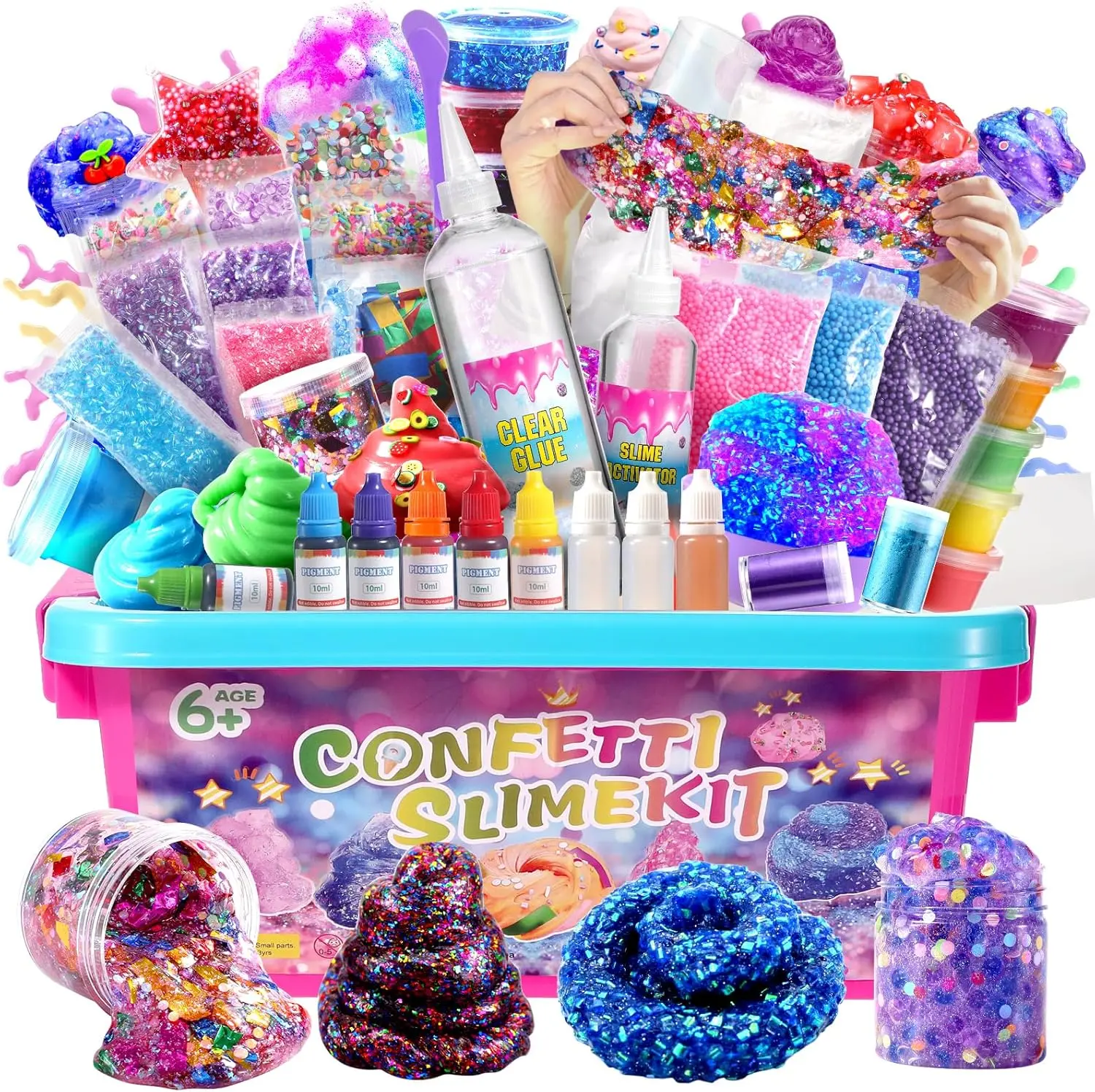 Valentines Day Gift Confetti Slime Kit, Sparkling Slime Making Kit, DIY Craft Set with Clear Glue, Colors, and Decorations, Ages 6+