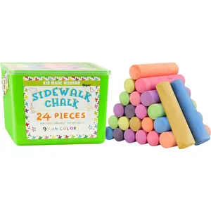 Non Toxic Sidewalk Chalk Bucket (24 Count) - Washable Colored Chalk Bulk Set for Kids and Toddlers Outdoor Games