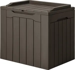 31 Gallon Resin Deck Box Waterproof Indoor Outdoor Storage Boxes for Patio Furniture Cushions and Garden Tools (Brown)