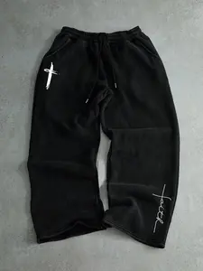 Vintage Wash Faith Cross Sweatpants - Christian Streetwear Wide Leg Casual Pants