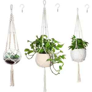 3 Pack Macrame  Hanger Indoor  Planter Holder with 3 Hooks, 46"/41"/34" Size for Boho  Decor,  (Pots Not Included)