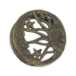 4.5in Bronze Sun, Moon & Stars Doorknocker - Cast Iron for Rustic Entry Charm