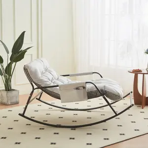 【Hot Sale&Free Shipping】Rocking Chair with Extra-Wide Technical leather Upholstered Gliding Chair Boucle Reclining Chair, Modern Accent Chair for Living Room Nursery Bedroom -white
