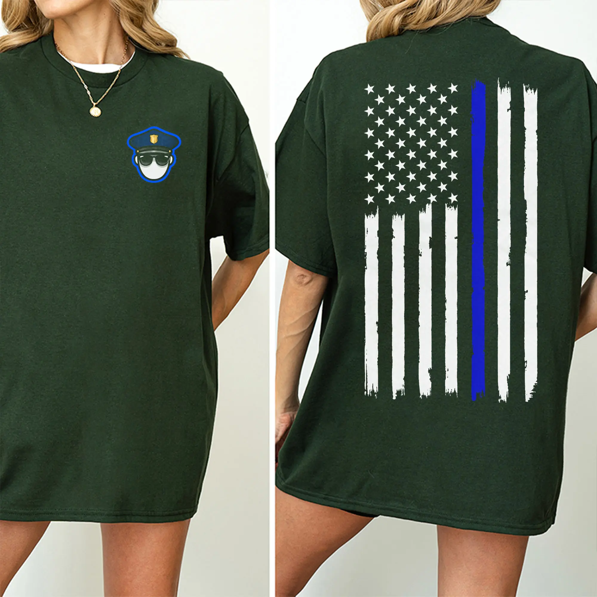 [100% Cotton] Thin Blue Line Police T-Shirt, Patriotic Police American Flag Graphic Tee, Law Enforcement Back Print Shirt, First Responder Thin Blue Line Short Sleeve Tshirt, Gift For Police Officers Family
