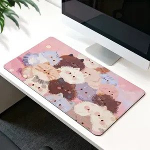 Cute Cat Pattern Gaming Mouse Pad & Desk Mat - 31.5x15.75in Large, Non-Slip Base, Reinforced Stitched Edges for Smooth Control (Office, Home, Gamer, Writer)