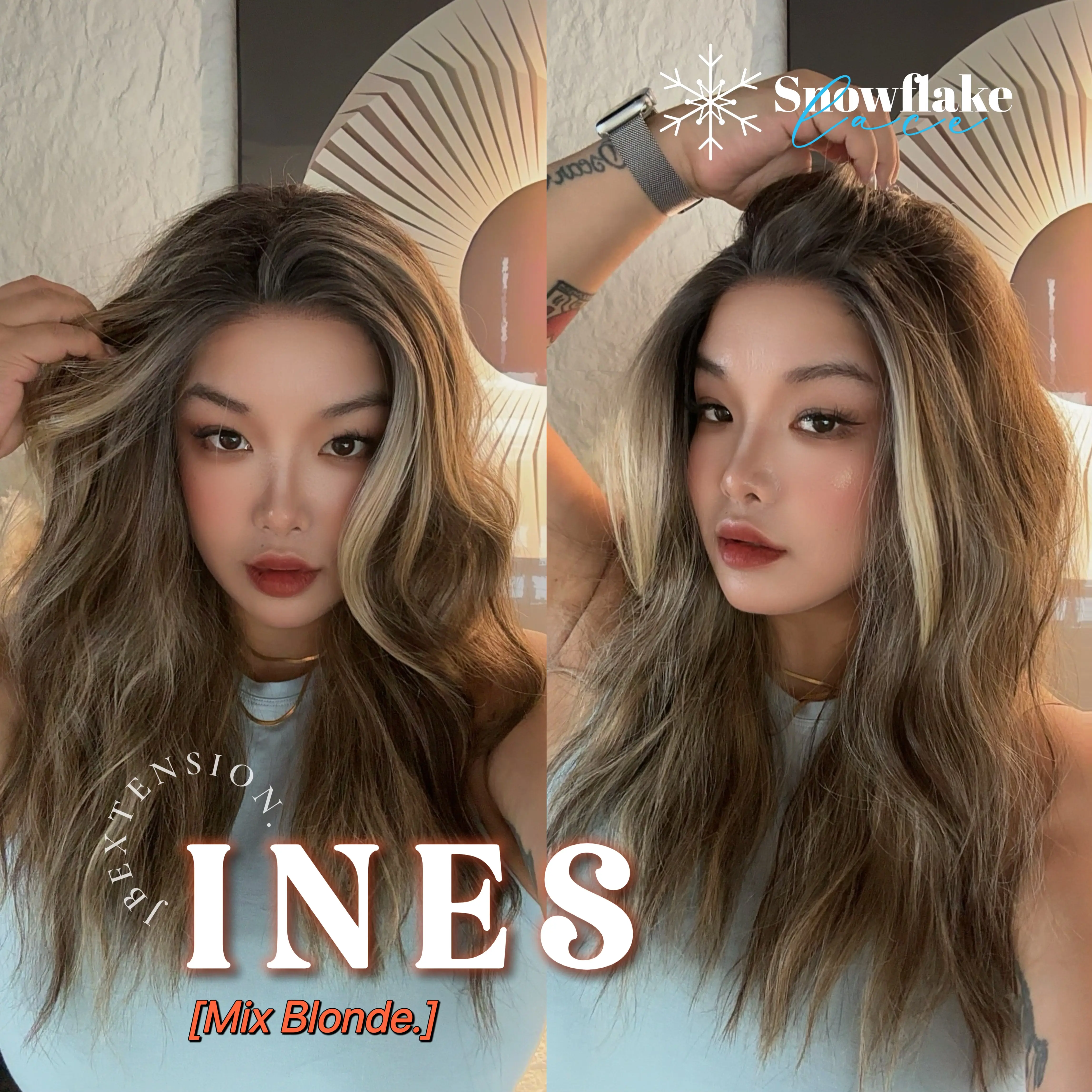 JBEXTENSION 22 Inches Mix Blonde Pre-Cut Snowflake Lace Frontlace Glueless Wig INES SNOWFLAKE【PERMATEASE】【BENDY EAR TABS】