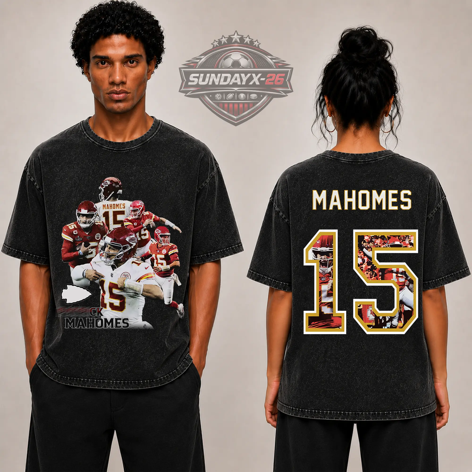 [X-26] Magic Mahomes 15 Graphic Premium Acid Washed T-Shirt (Made in US), Chiefs Football Fans Fits High Quality 100% Cotton Shirt, Chiefs Kingdom Outfit, Gift for Football Fans, Boyfriend