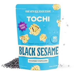 Tochi Gourmet Popcorn Snacks - Black Sesame Flavor - Using Large Popcorn Kernels, Popcorn balls, Gluten Free, Non GMO Corn, All natural, Healthy Pop Corn Individual Bags, Made with Coconut Oil - 2.8 oz (2.8 oz (1 Pack)