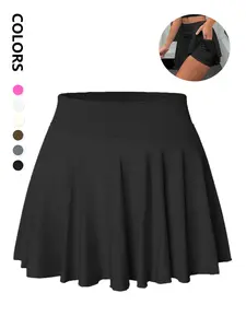 Women's Solid Color 2 in 1 High Waist Pocket Sports Skort, Casual Sporty Skort, Casual Comfy Breathable Skort for Tennis Golf, Ladies Sportswear for All Seasons