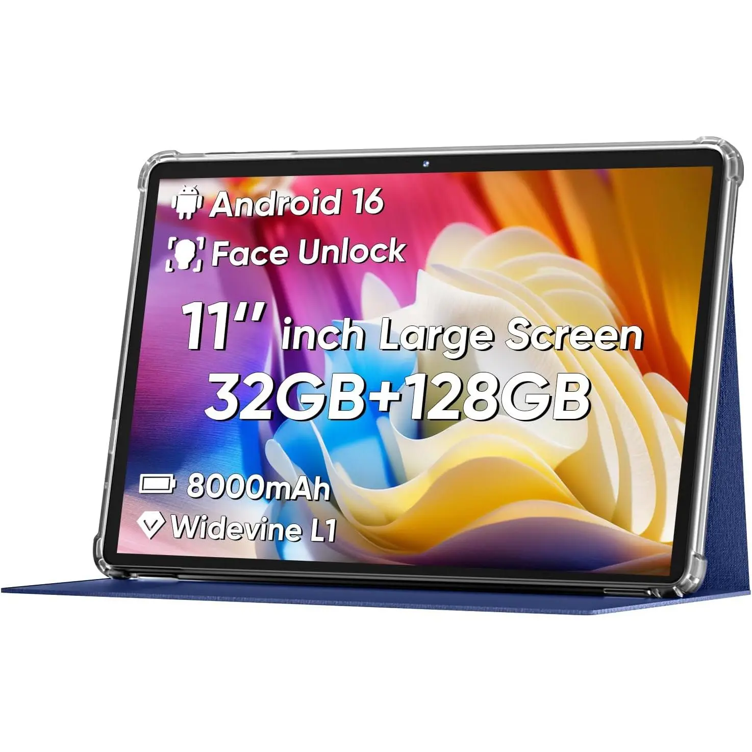 2026 Android16 Tablet 11inch, Face Unlock, 18W Fast Charge,Blue | 32GB+128GB+1TB Expand, Octa-core CPU, 8000mAh Large Battery, WiFi6, Touchscreen Display, Widevine L1 Tableta