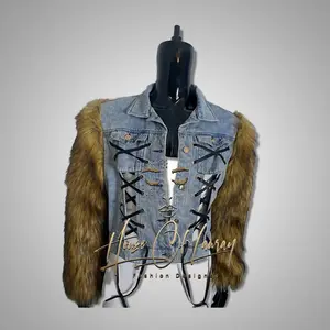 AZALEA WANG TWISTED DENIM JEAN JACKET/ FAUX FUR Womenswear Coats