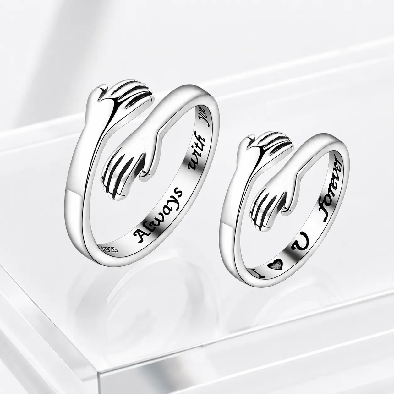 Wear A Forever Hug On Your Fingers! Light Luxury Couple Embrace Ring, Adjustable Open Design With Hidden Engraving, Ideal Accessory For Dates, Birthdays & Special Occasions