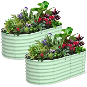 2 Pcs Garden Bed,Oval Galvanized Raised Beds,Open-Ended Base Metal Raised Planter Beds Outdoor,Planter Raised Boxes for Flowers,Vegetables,Fruits,Tool-Free Assembly