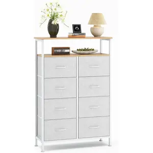 8 Wooden Top TV Stand with Raised Shelf, TV Media Console Table for Up to 45 inch TV, Entertainment Center with Fabric Drawers for Living Room, Hallway