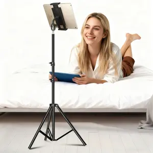 Adjustable Foldable Durable Tablet Tripod Stand, Floor Mount with Clip, Suitable for Phone and Tablet, Multifunctional Live Video Selfie Holder