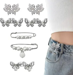 6 Set Pant  Tightener Butterfly Buttons Pins for Loose Jeans   Cincher Clip  Brooch for Clothing Skirts Dresses No Sewing Decoration Accessories