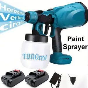 Cordless Paint Sprayer,2 * 21V 3.0Ah Batteries Paint Sprayer, Power Paint & HVLP Sprayer Gun,Battery Powered Paint Sprayer,1000ML Container, 3 Spray Patterns for Painting Ceiling,Fence