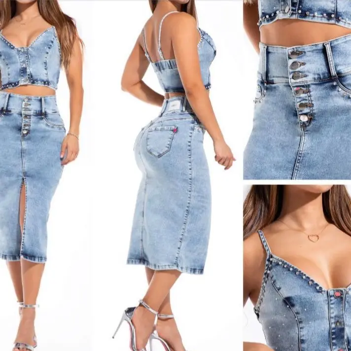 Women's Colombian Skirt Set W71-241, Sleeveless Basic Slim-Fit Clothes