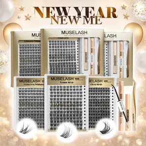 MUSELASH PRO Venus|Flora|Crisscross Whisper Lash Kit with 8–16mm Individual Lash Clusters, Bond & Seal, Tweezers and Remover, Long-Lasting Waterproof and Beginner-Friendly, Perfect for Natural&Daily Style.