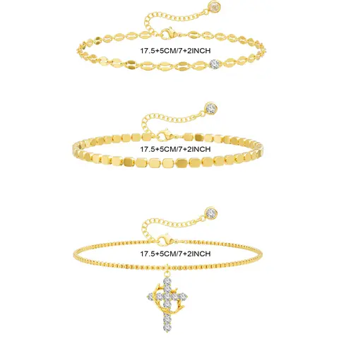 TEWIKY 2/3 PCS Crown Cross Bracelets For Women Dainty Stackable Bracelets Trendy Sparkling Waterproof Bracelet Set Adjustable Pack Gifts For Women Girls For Fashion Jewellery Accessories Feminine For Easter