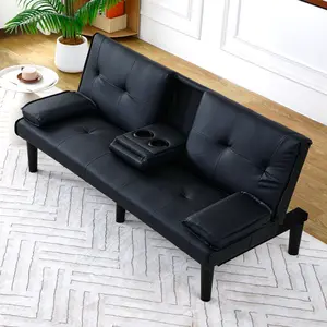 Eyisean 67" Convertible Sofa Bed Couch Futon, Comfy Couch Bed with Solid Wood Frame, 2 Cup Holder, Convertible Sleeper Sofa for Home Office Living Room Guest Dorm