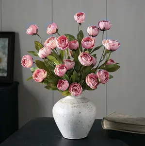 6-piece set of imitation silk peony flower vase decoration -4 simulated peony branches with stems DIY bouquet center decoration, wedding filling arrangement, bathroom decoration Table Ornaments
