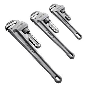 3-Piece & 24" Aluminum Straight Pipe Wrench Set: Includes 10", 14", 18" & 24" Wrenches, Adjustable Plumbing Tools with High Strength Jaw, Ergonomic Handle, Hangable Design, Ideal for Water Pipes, Automotive Repairs, and Easy to Carry