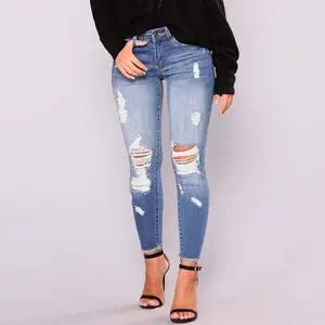 Women'SStretchyRippedHoleTrousersSlimJeansButtLiftingDistressedDenimPantsWithPocketsVintageWomenswearBottomCheckCasualSkinny