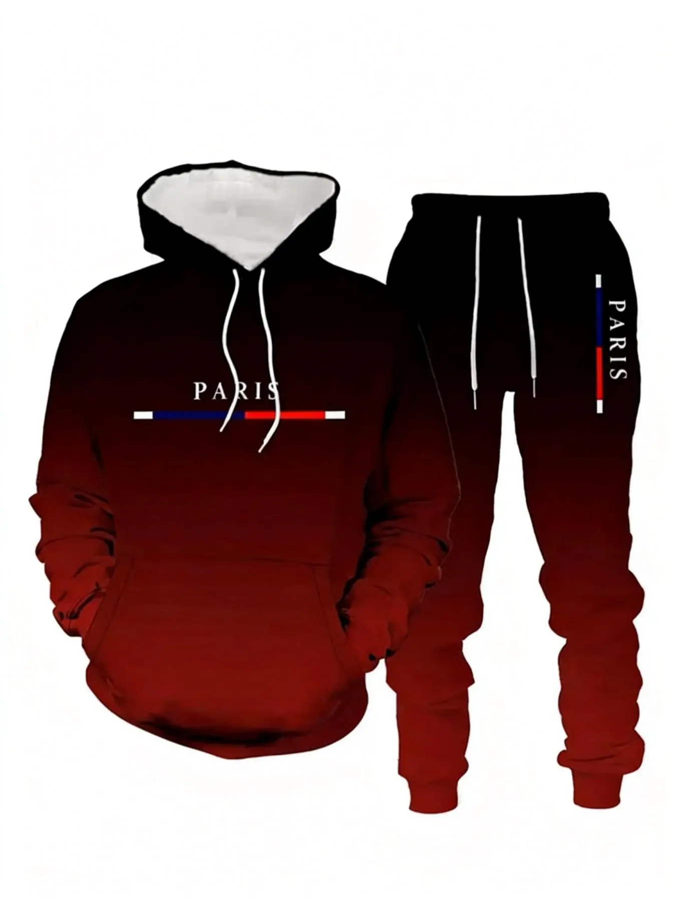 Men's Premium Gradient Color-Block Tracksuit Set, Tapered Pants 2-Piece Casual Sportswear, Sweat Suit